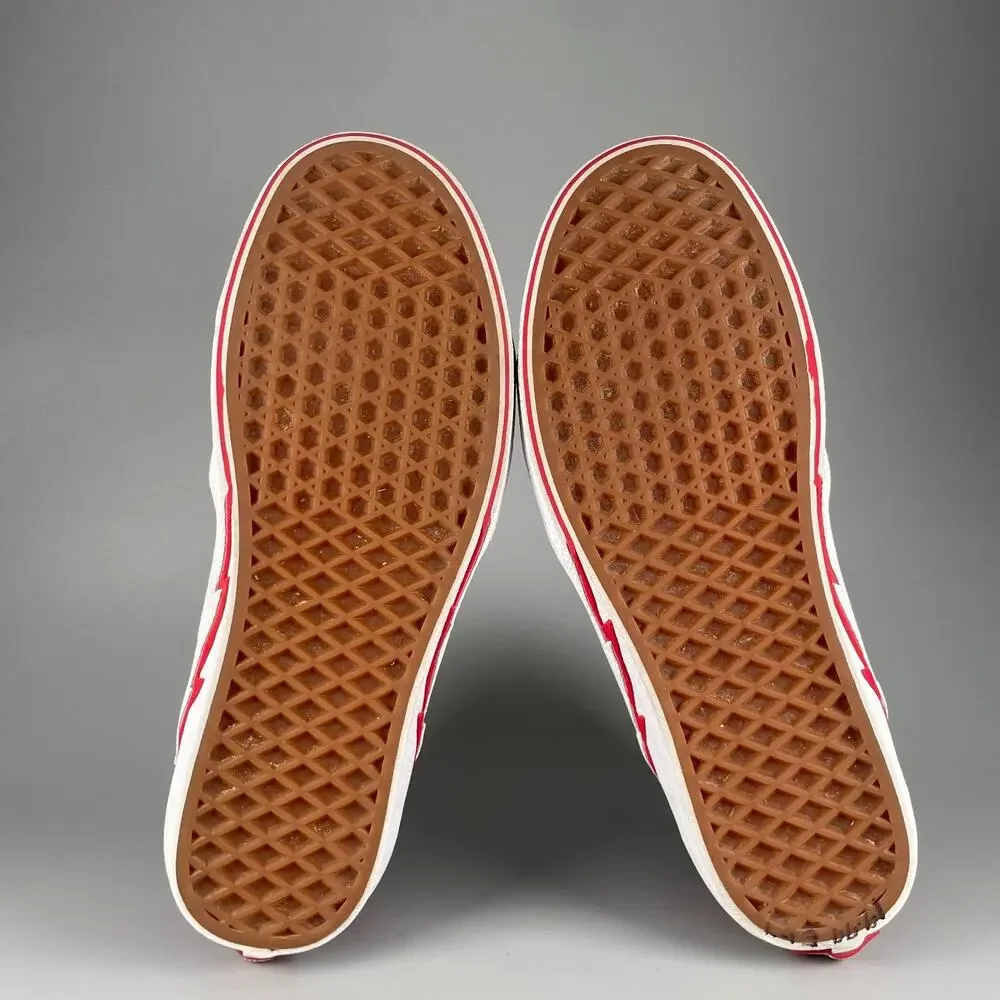 Men's 8.5 Womens 10 Vans Sk8 Hi Red White Lightning Bolt Skate Sneaker Shoe EUC